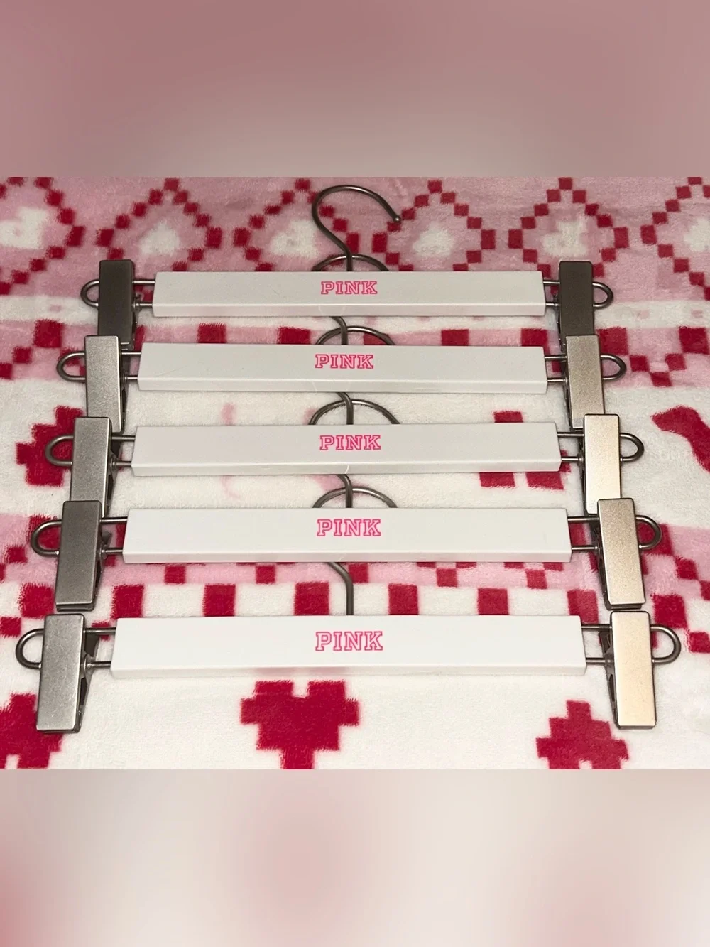 PINK Plastic Skirt Hangers with Pink Logo set of 5